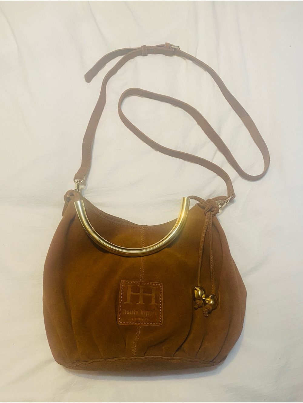 Haute Hippie Brown Suede Shoulder Bag with Gold Handle - Picture 11 of 11